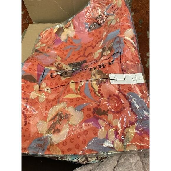 Chaudry KC Tropical Flutter Sleeve/Neck Floral Maxi Dress, Coral SZ Medium. NWT - Picture 5 of 6